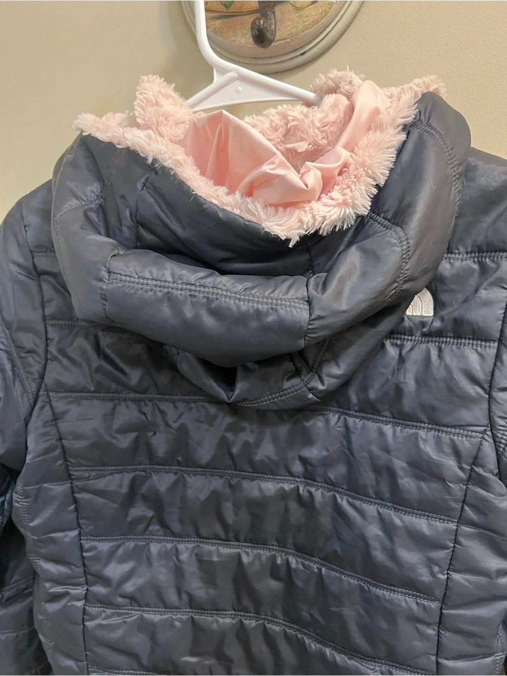The North Face Kids' Blue Puffer Jacket with Pink Sherpa Lining Size Lg 14-16